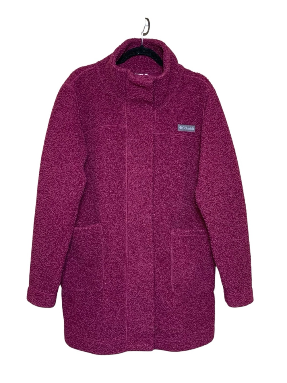 Columbia Teddy Jacket Sz XL Deep Berry Fleece Lined Snap Buttons Easygoing Coat